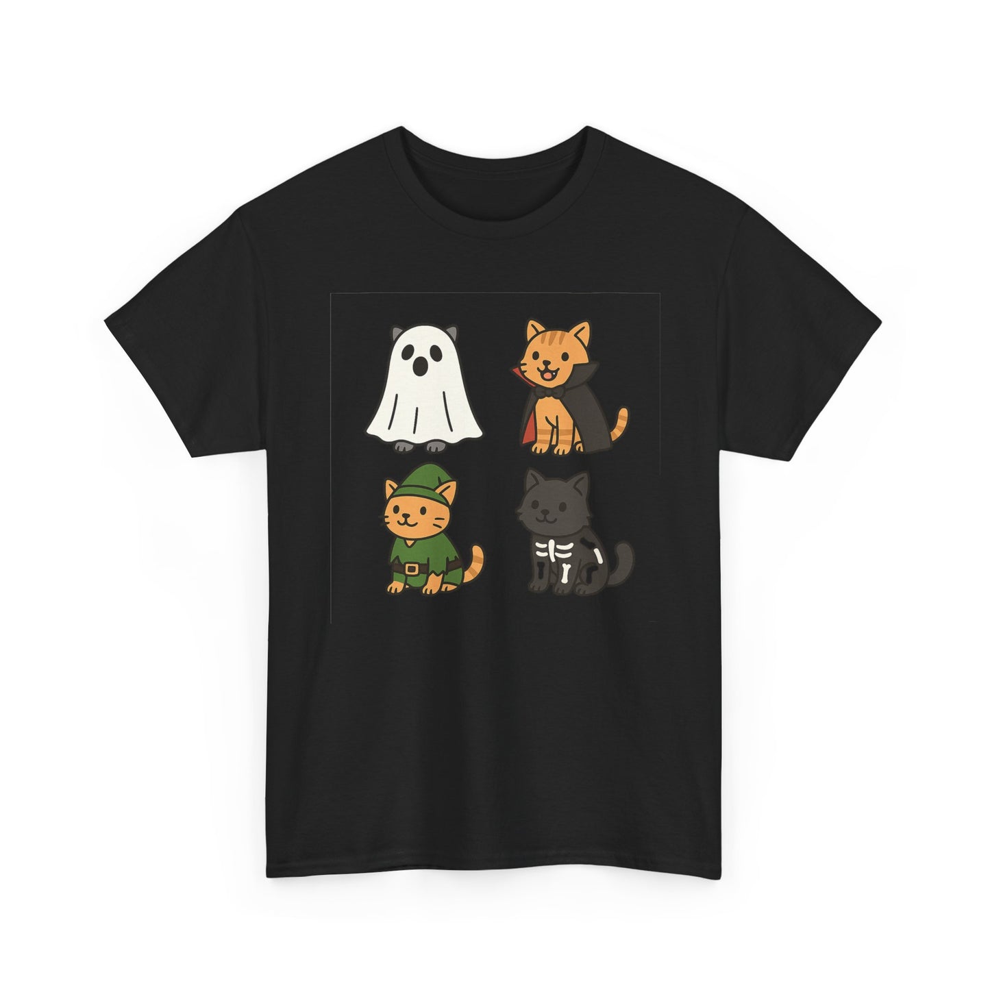 Cute Halloween Cat Tee, Unisex Heavy Cotton Tee, Casual Halloween Shirt, Pet Lover Gift, Fall Apparel, Cartoon Art,