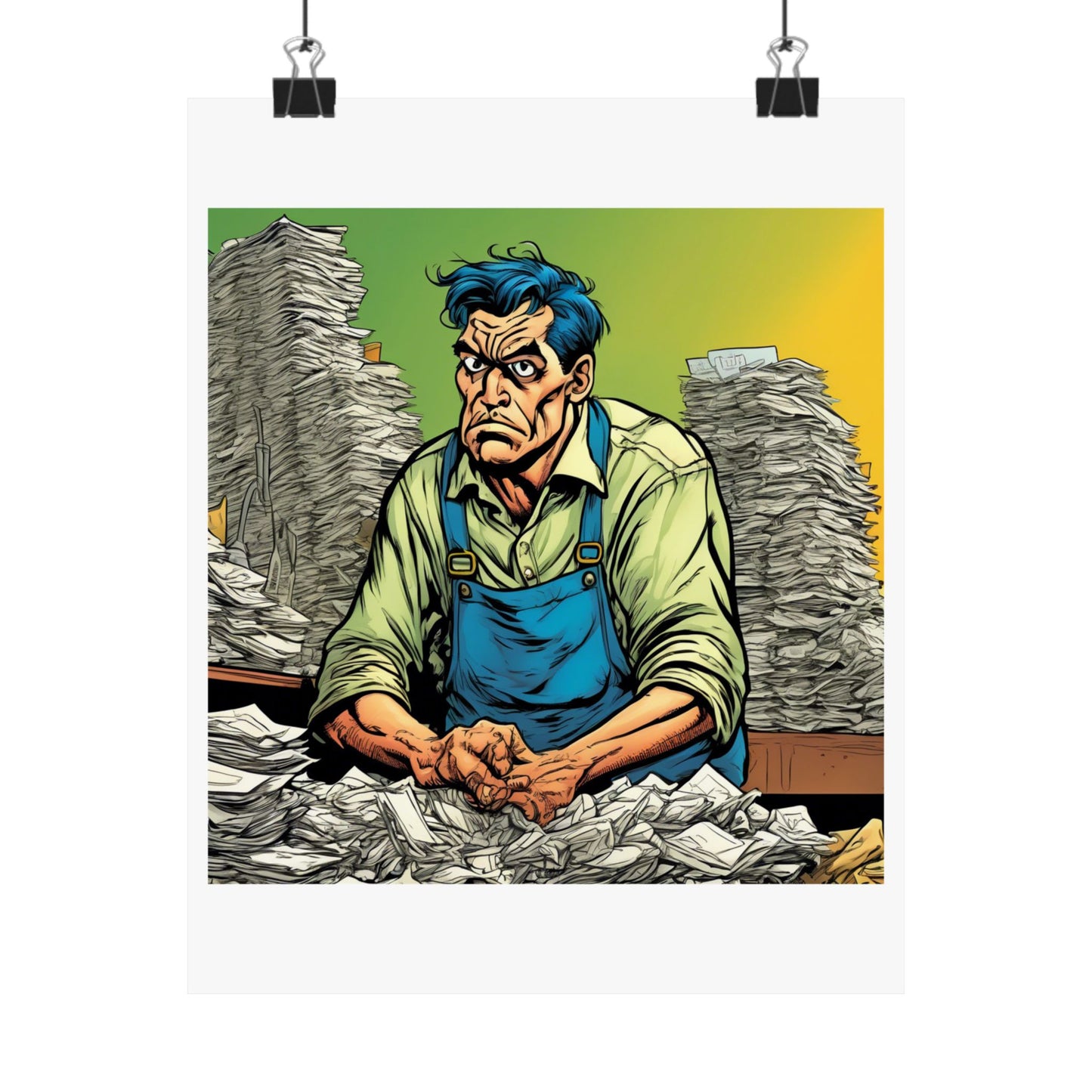 Paperwork Chaos Desk Worker Funny Office Art Poster