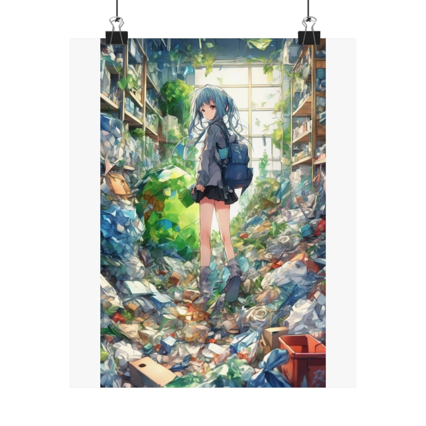 Green Recycling Alley Anime Girl Urban Green Poster