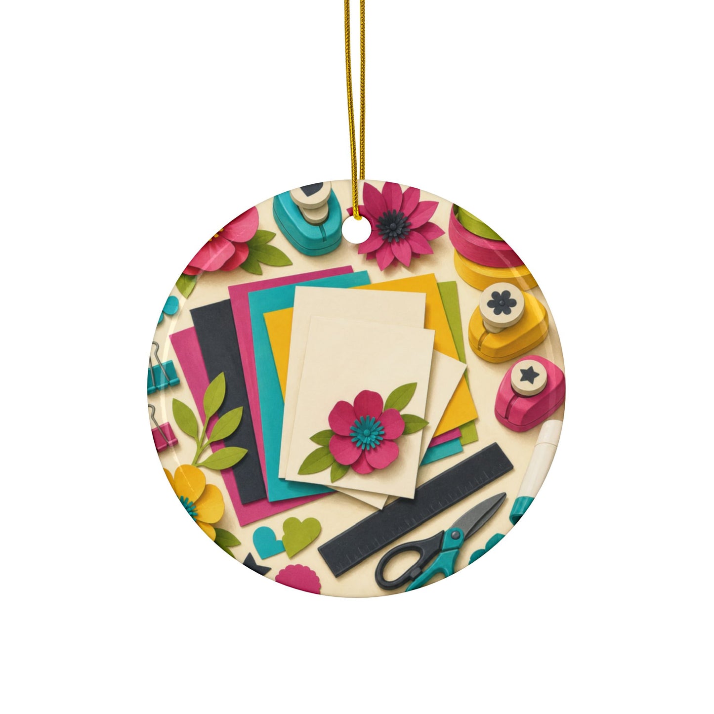 Bright Paper Crafting Hobby Art Ceramic Ornament, Holiday Keepsake and Gift