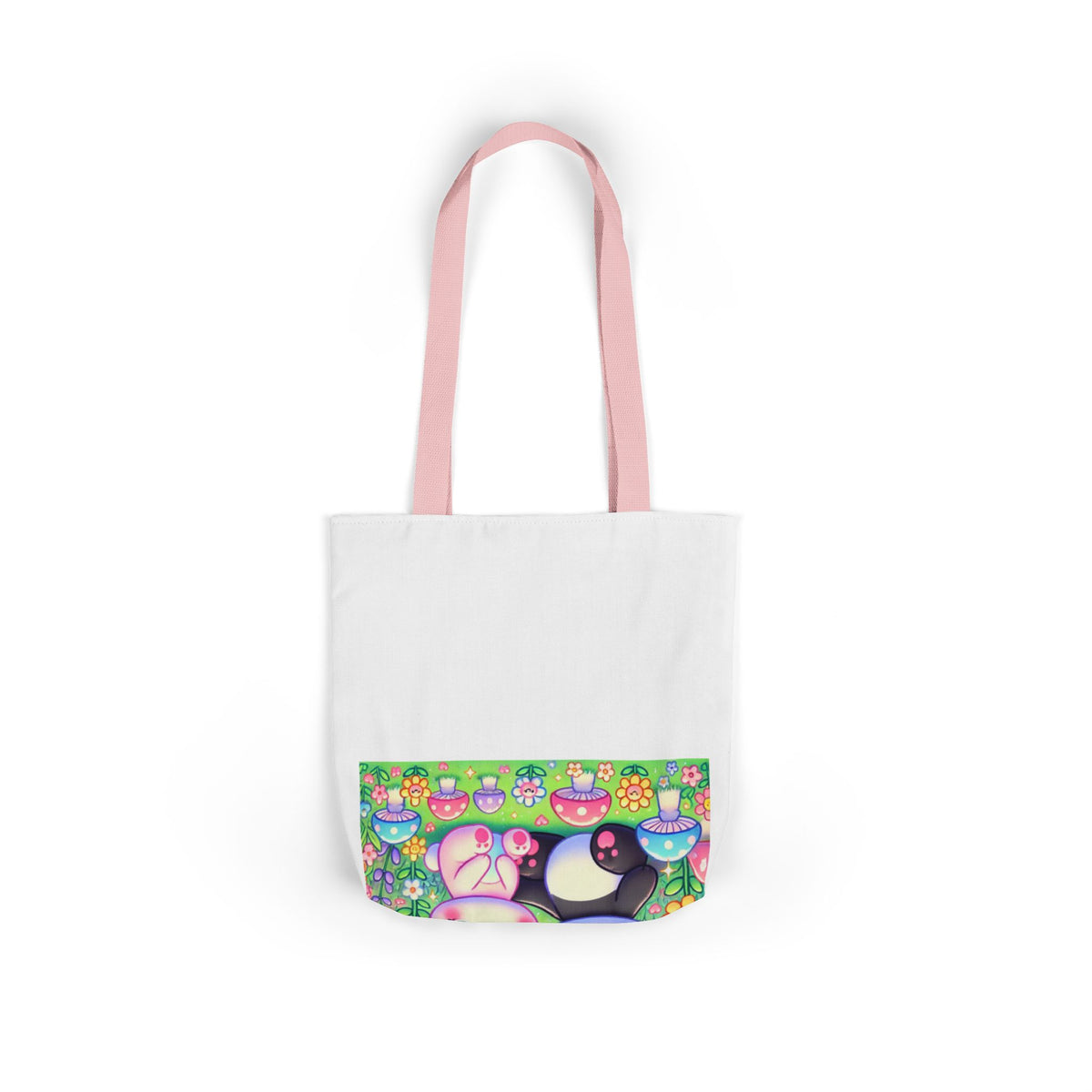 Pastel Panda and Bunny Rainbow Garden Canvas Tote Bag