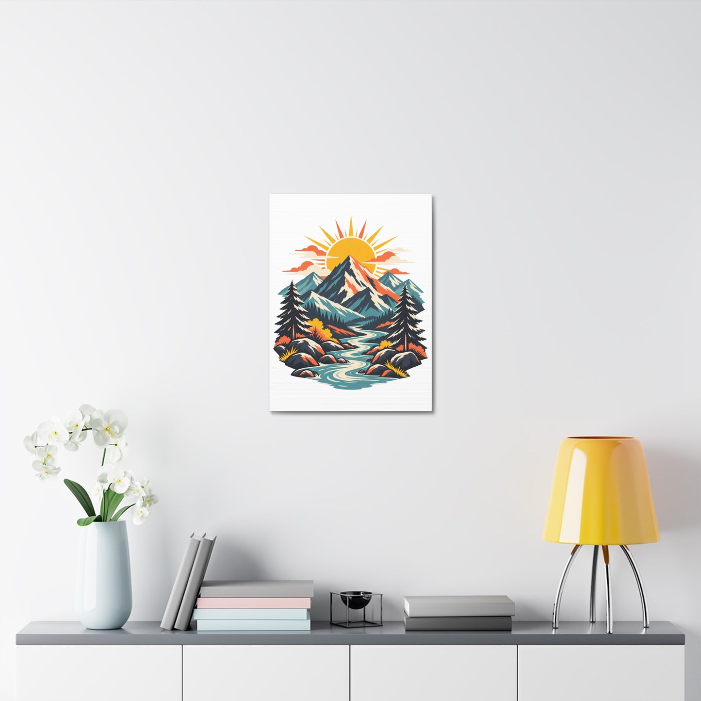 Alpine Sunrise River Mountain Adventure Canvas Wall Art