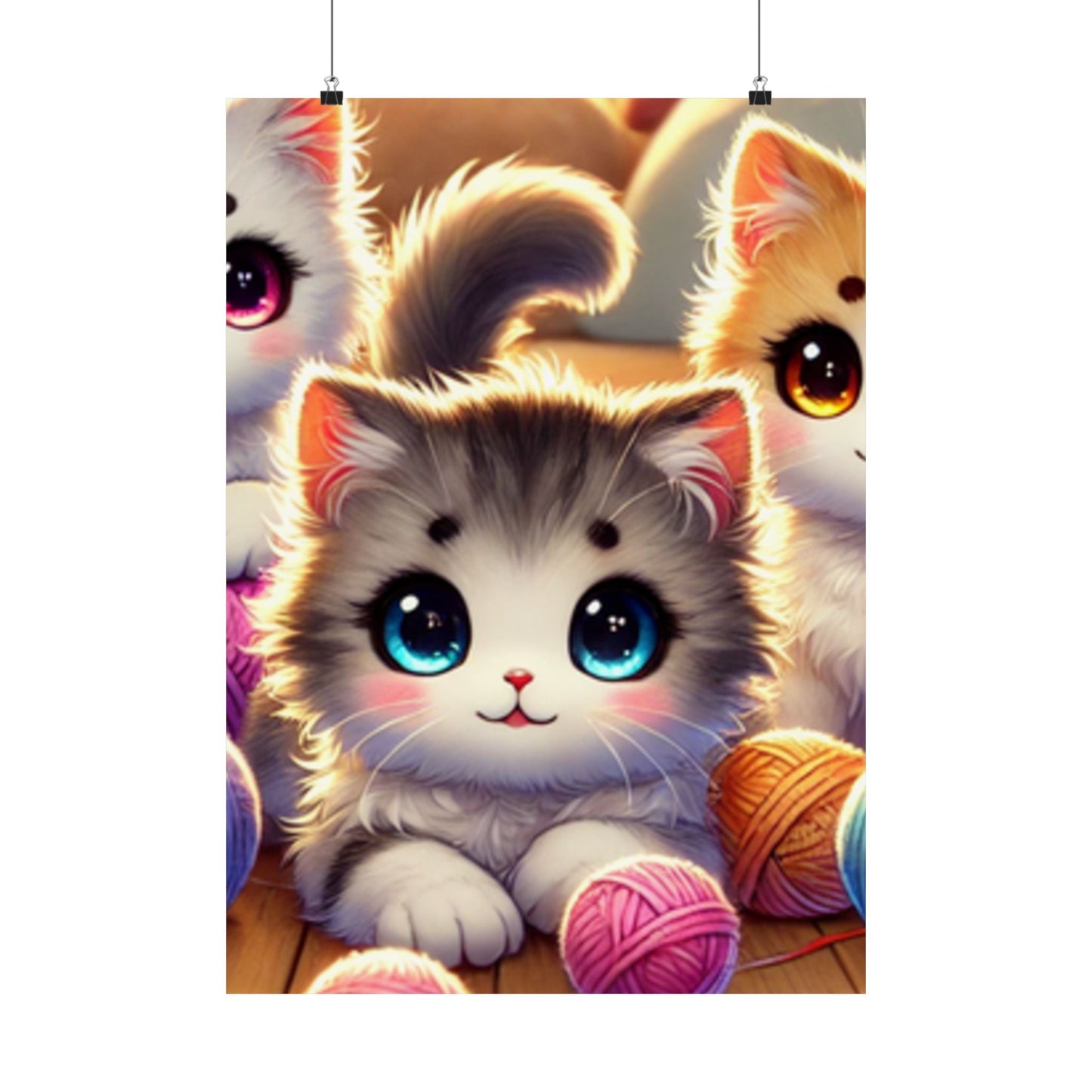 Cozy Yarn Kittens Cute Cat Poster Knitting Room Wall Art Decor