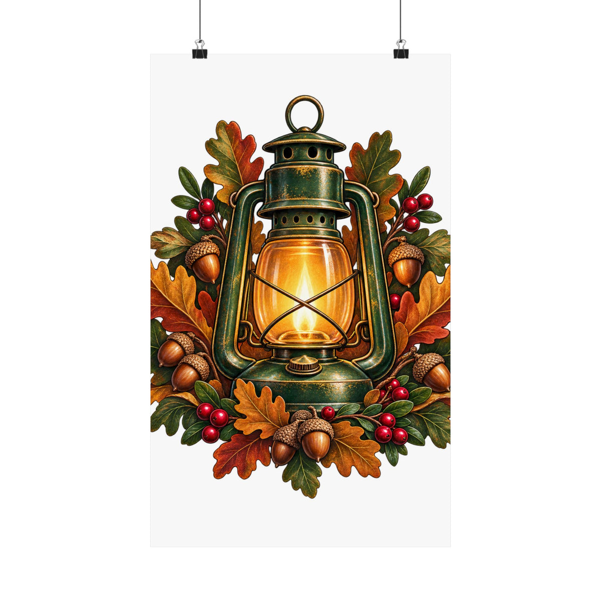 Autumn Oak Lantern and Acorns Poster
