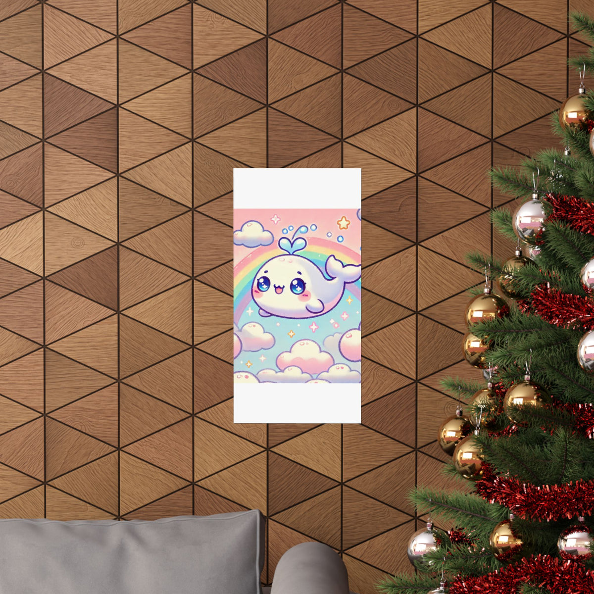 Kawaii Rainbow Whale Pastel Cloud Wall Art Poster
