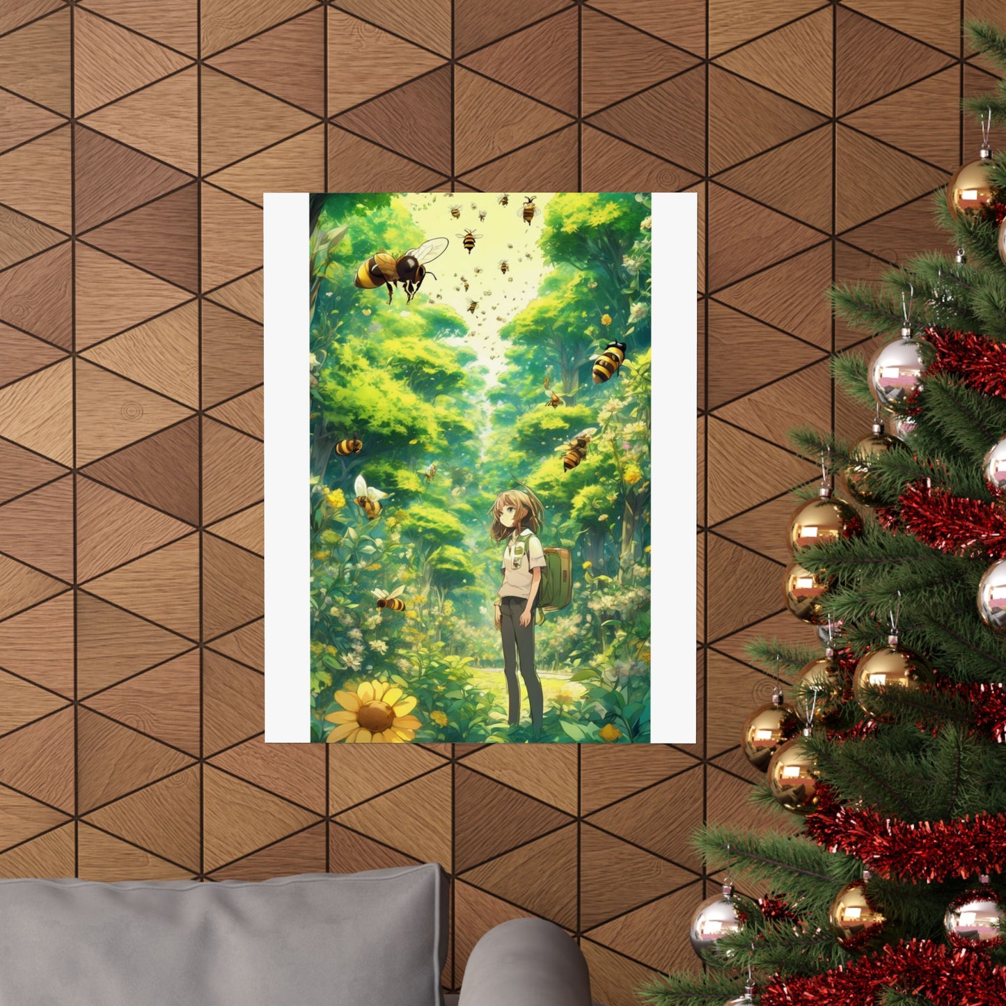 Bee Garden Explorer Anime Nature Art Poster