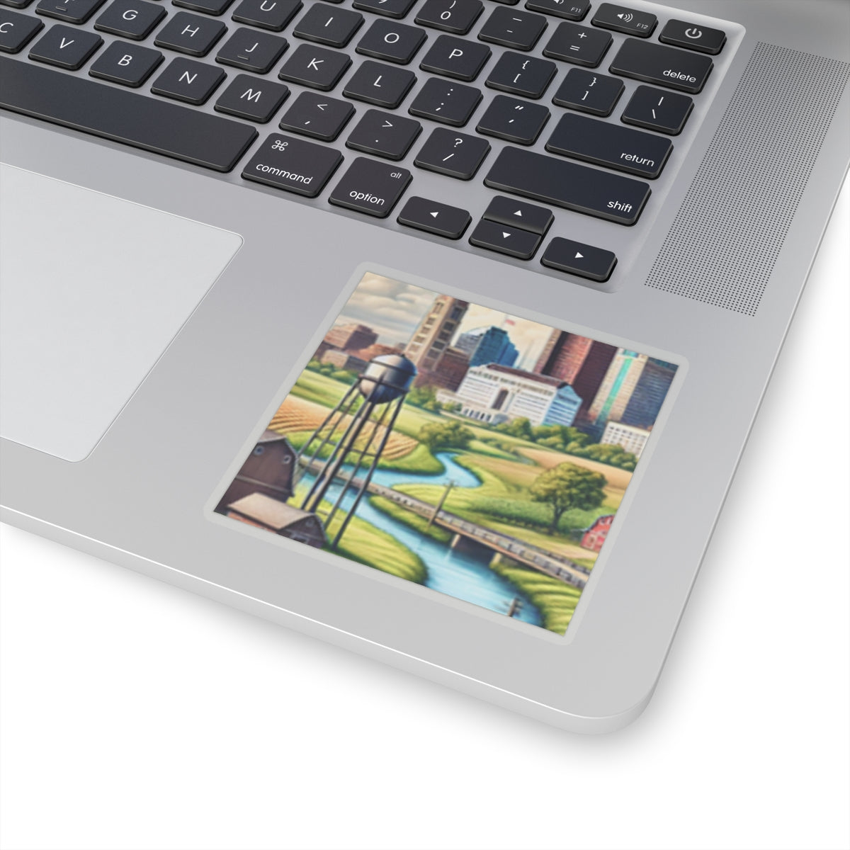 Rural River City Skyline Hometown Landscape Sticker