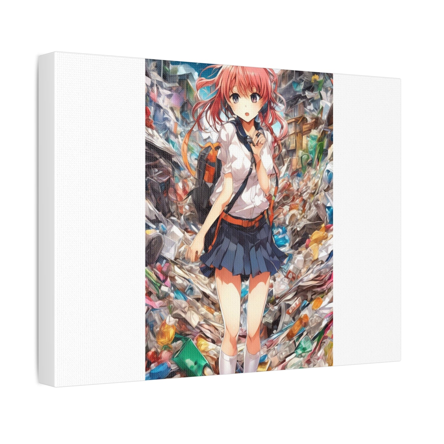 Recycling Day Anime Schoolgirl Eco Street Art Canvas