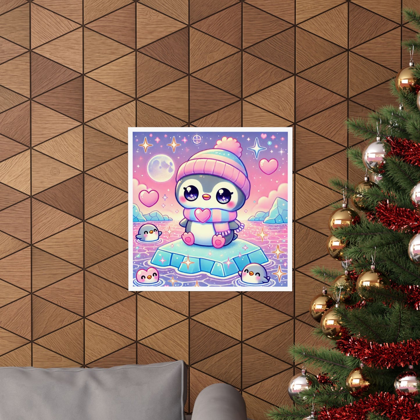 Cute Winter Penguin Ice Floe Kawaii Art Poster
