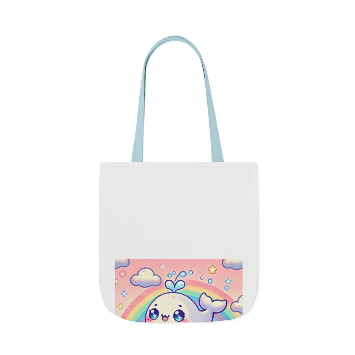 Kawaii Rainbow Whale Pastel Cloud Canvas Tote Bag