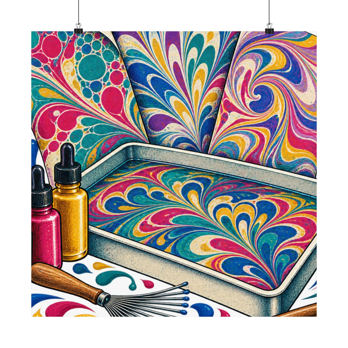Colorful Paper Marbling Workshop Poster