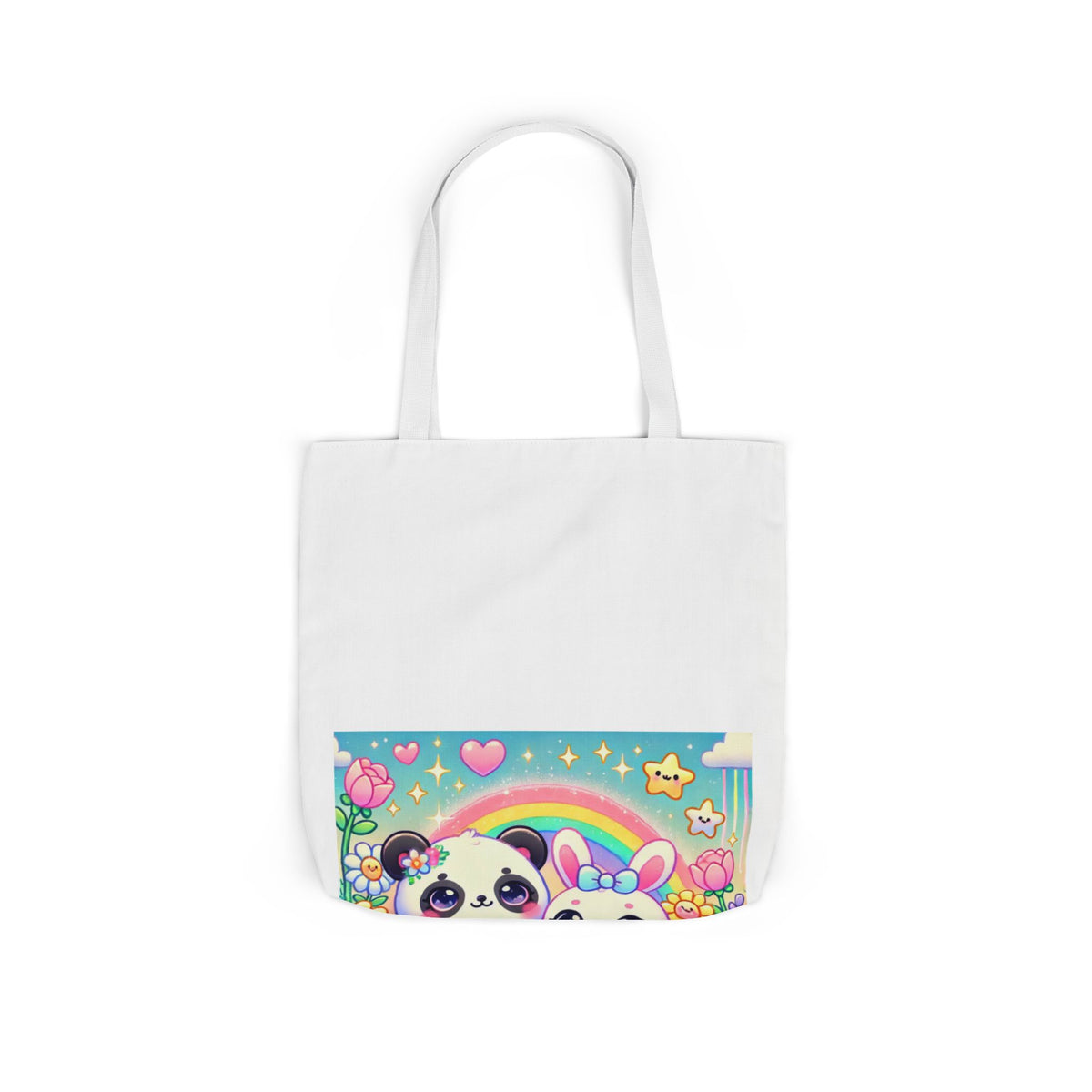 Pastel Panda and Bunny Rainbow Garden Canvas Tote Bag