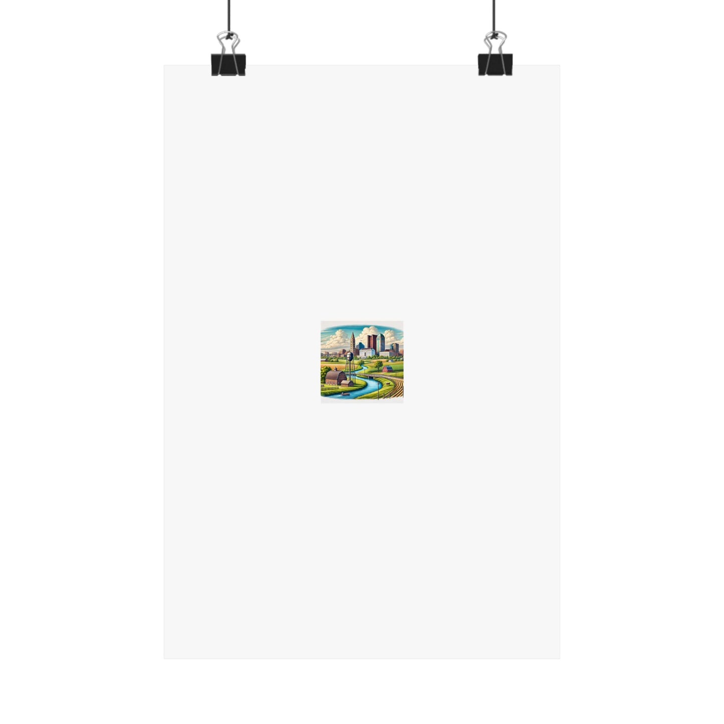 Rural River City Skyline Hometown Landscape Poster Art