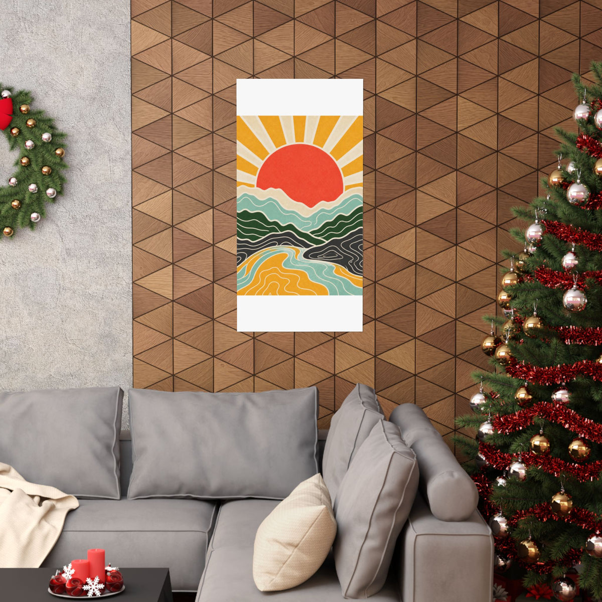 Topographic Sunrise Mid Century Mountain Art Poster