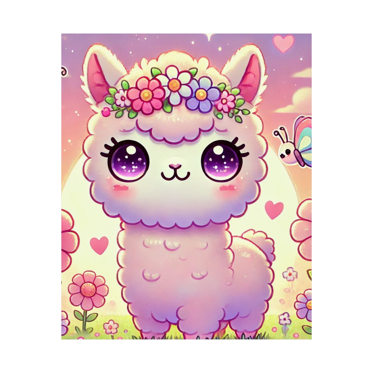 Pastel Floral Alpaca Garden Kawaii Wall Art Poster