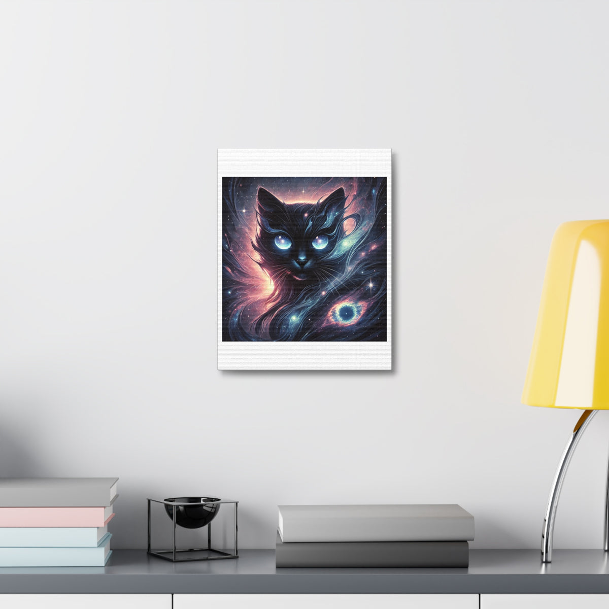 Cosmic Black Cat Galaxy Celestial Canvas Wall Art