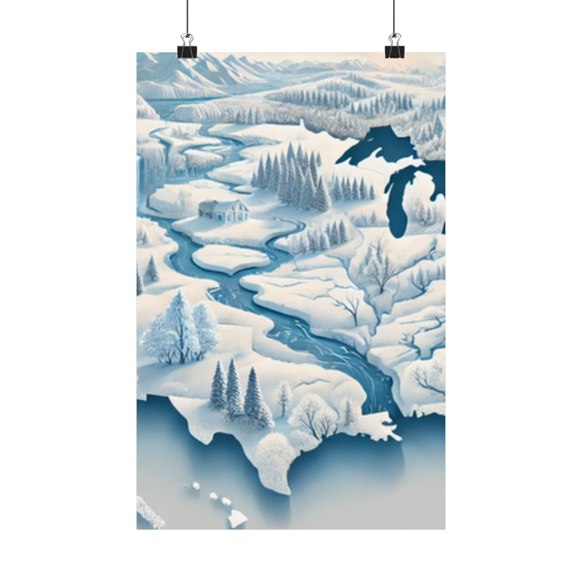 Winter USA Dreamscape Snowy Map Poster Wall Art Decor