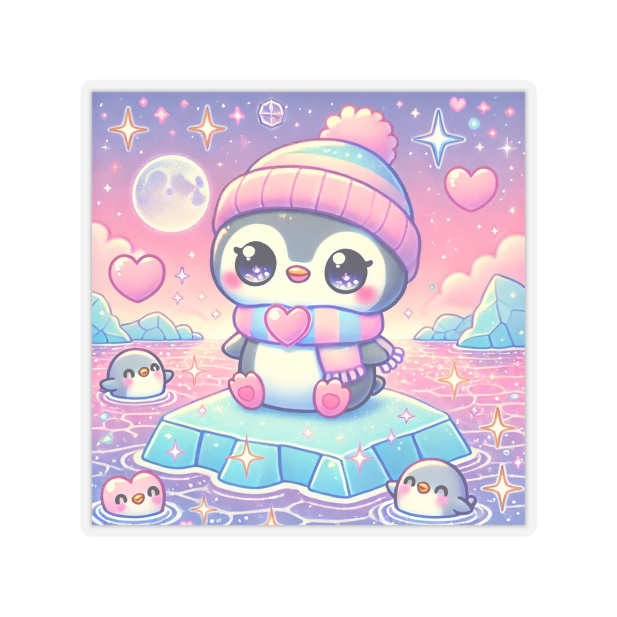 Cute Winter Penguin Ice Floe Kawaii Art Sticker