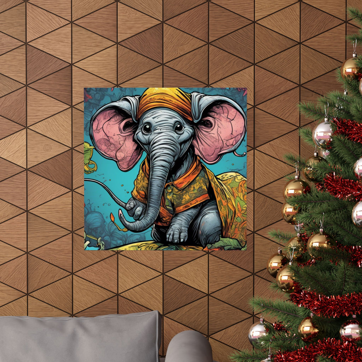 Colorful Storybook Elephant Floral Garden Wall Art Poster