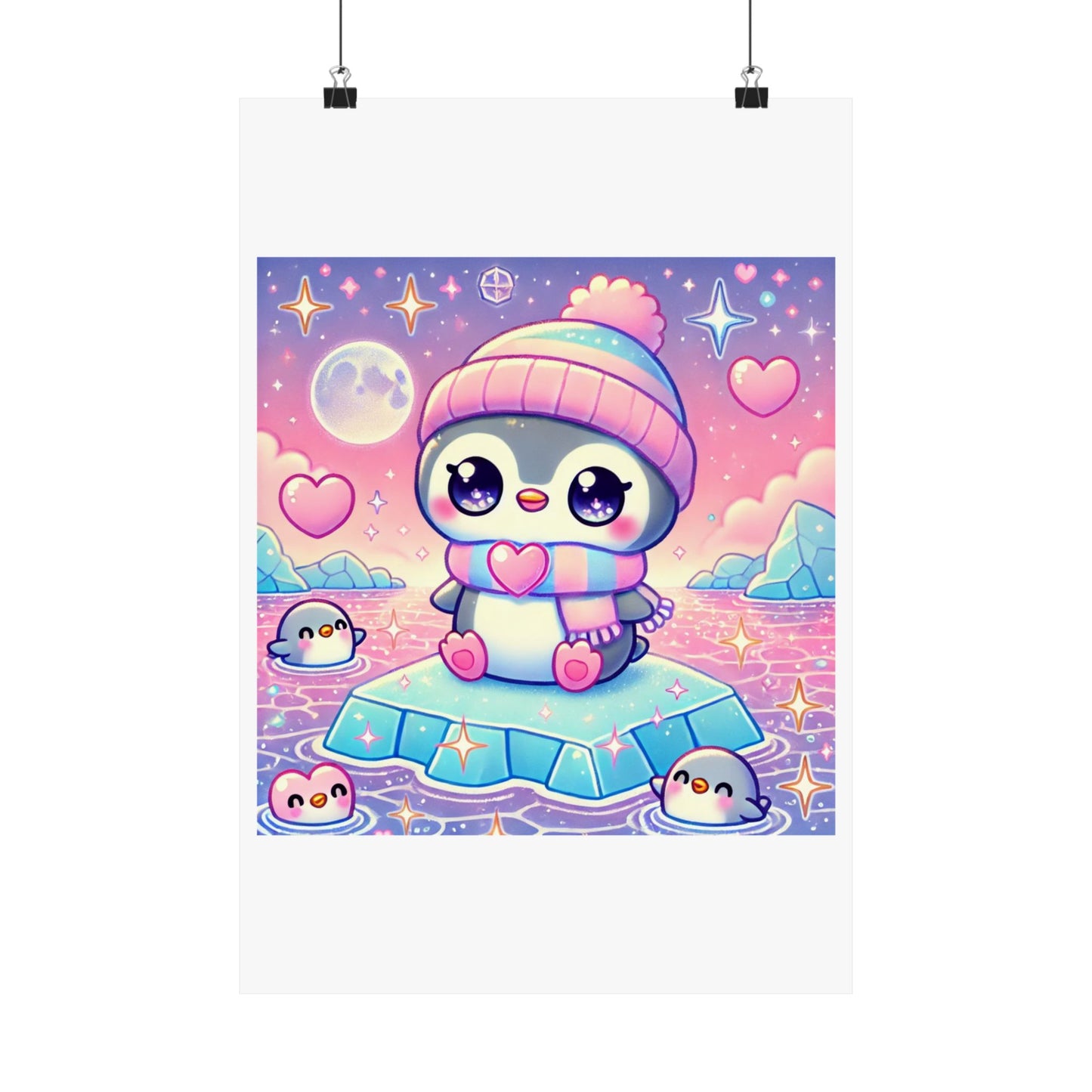 Cute Winter Penguin Ice Floe Kawaii Art Poster