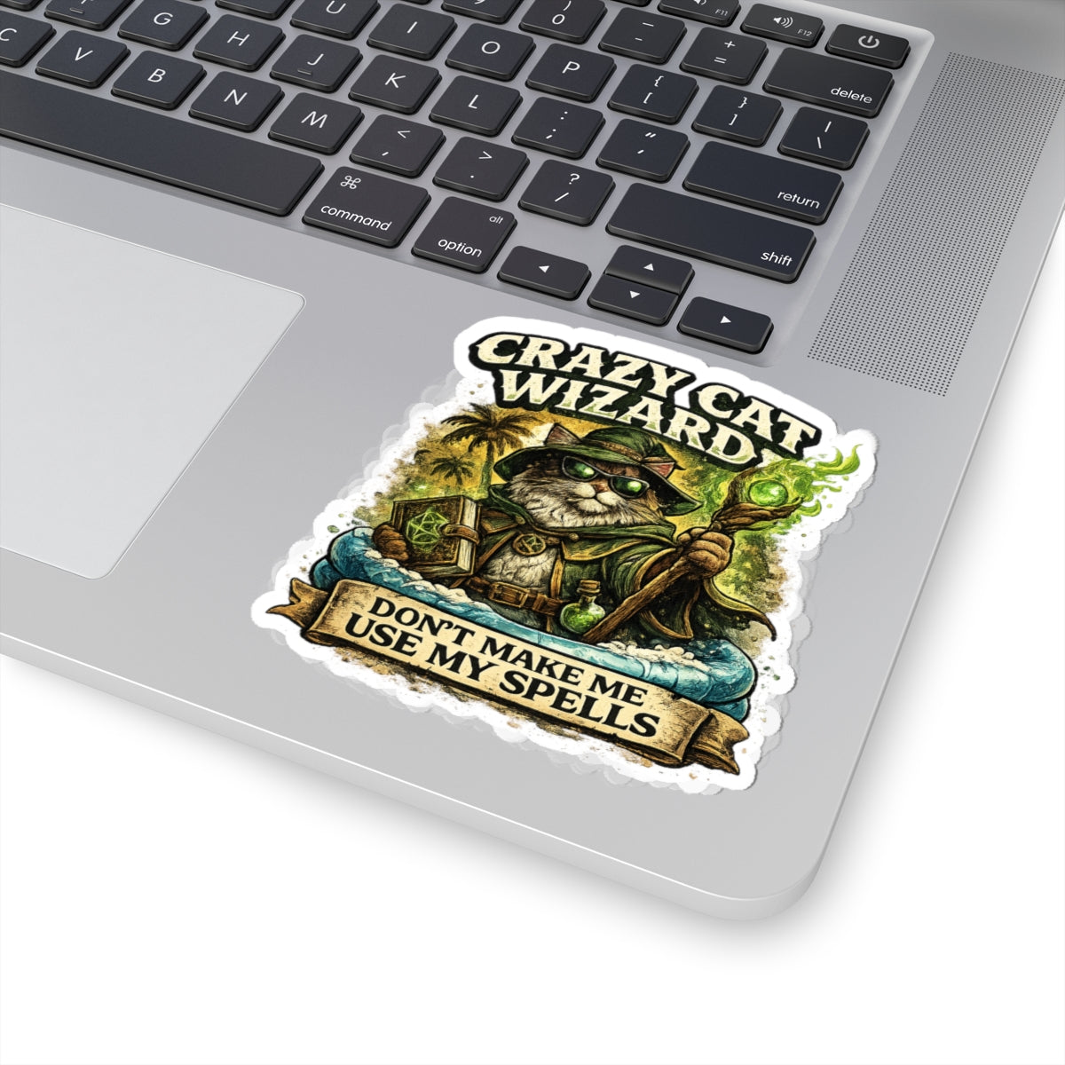 Crazy Cat Wizard Funny Fantasy Magic Sticker
