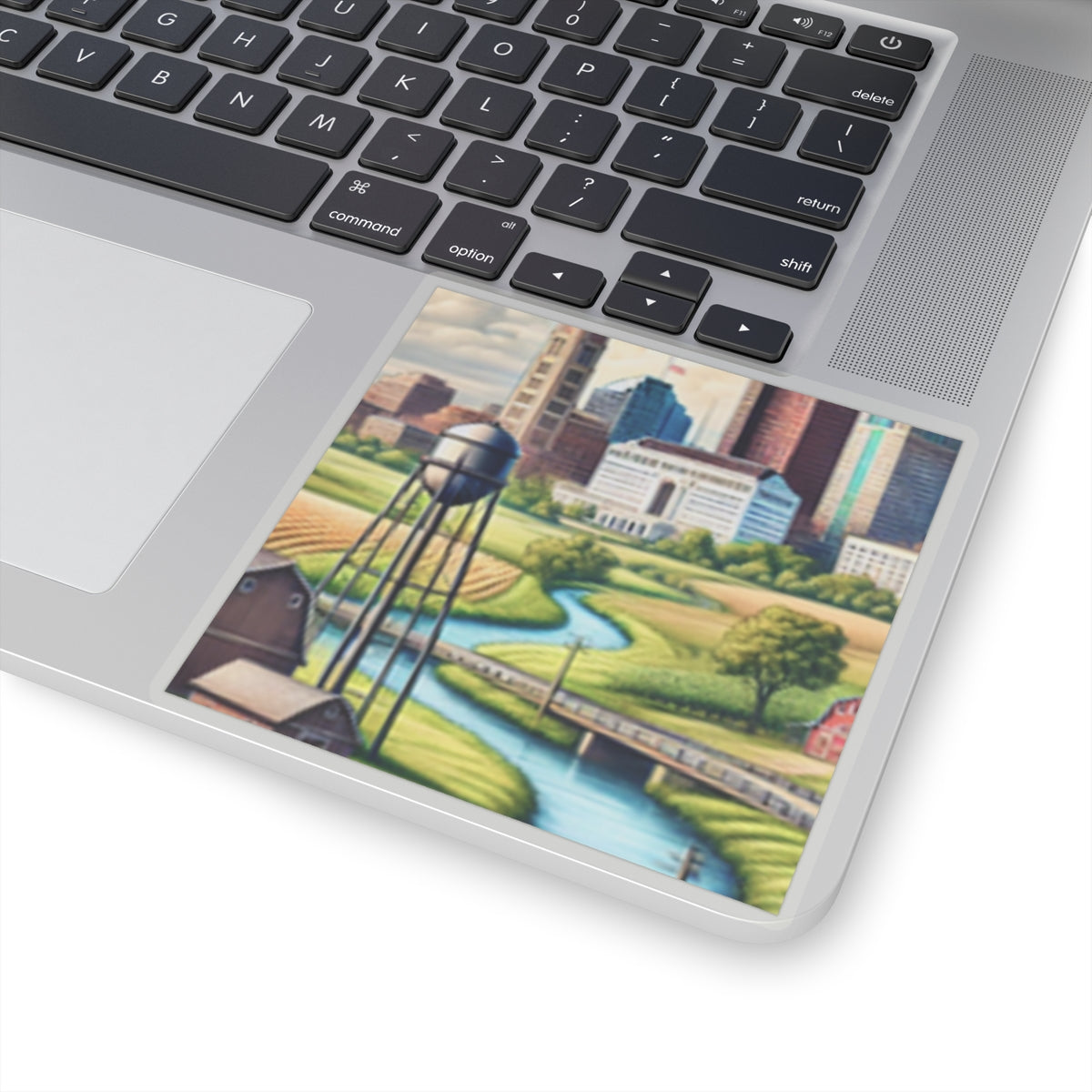 Rural River City Skyline Hometown Landscape Sticker