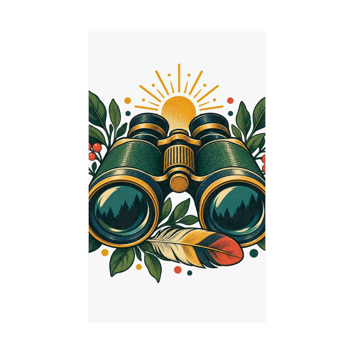 Retro Binoculars and Botanical Birdwatching Art Poster