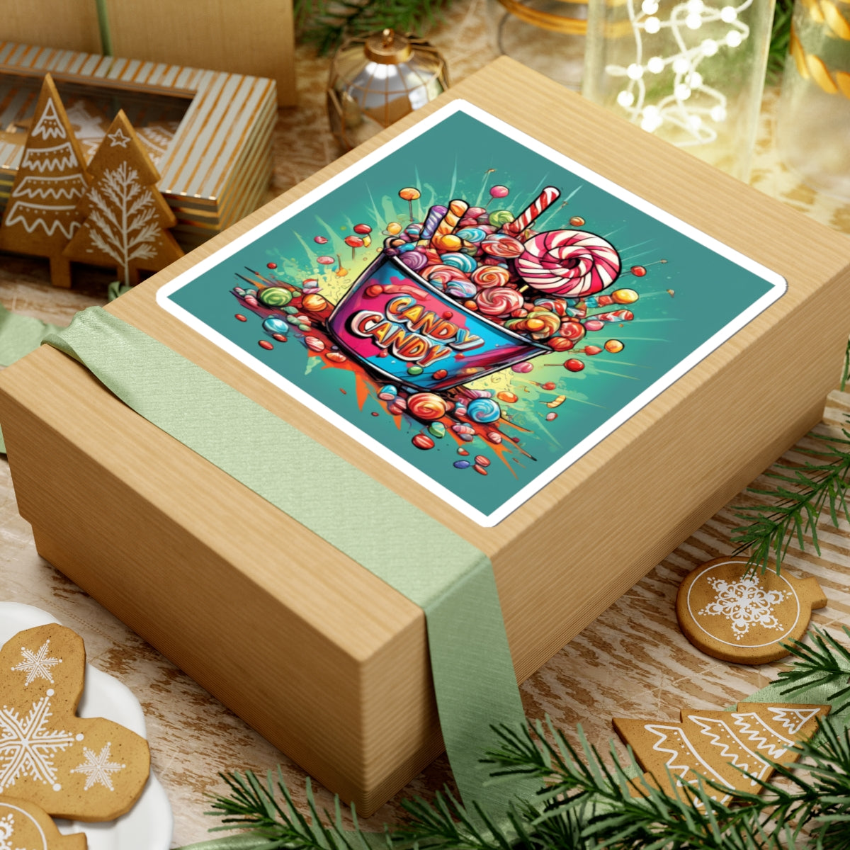 Holiday Candy Bucket Sweets Gift Art Sticker