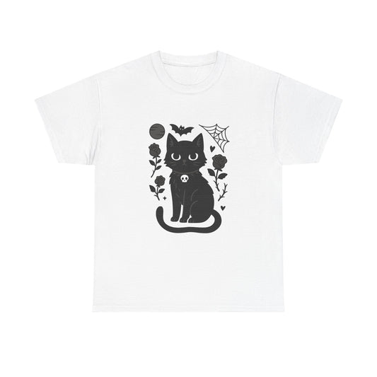 Cute Black Cat & Roses Tee - Unisex T-Shirt, Halloween Gift, Cat Lover Shirt, Spooky Apparel, Fall Fashion