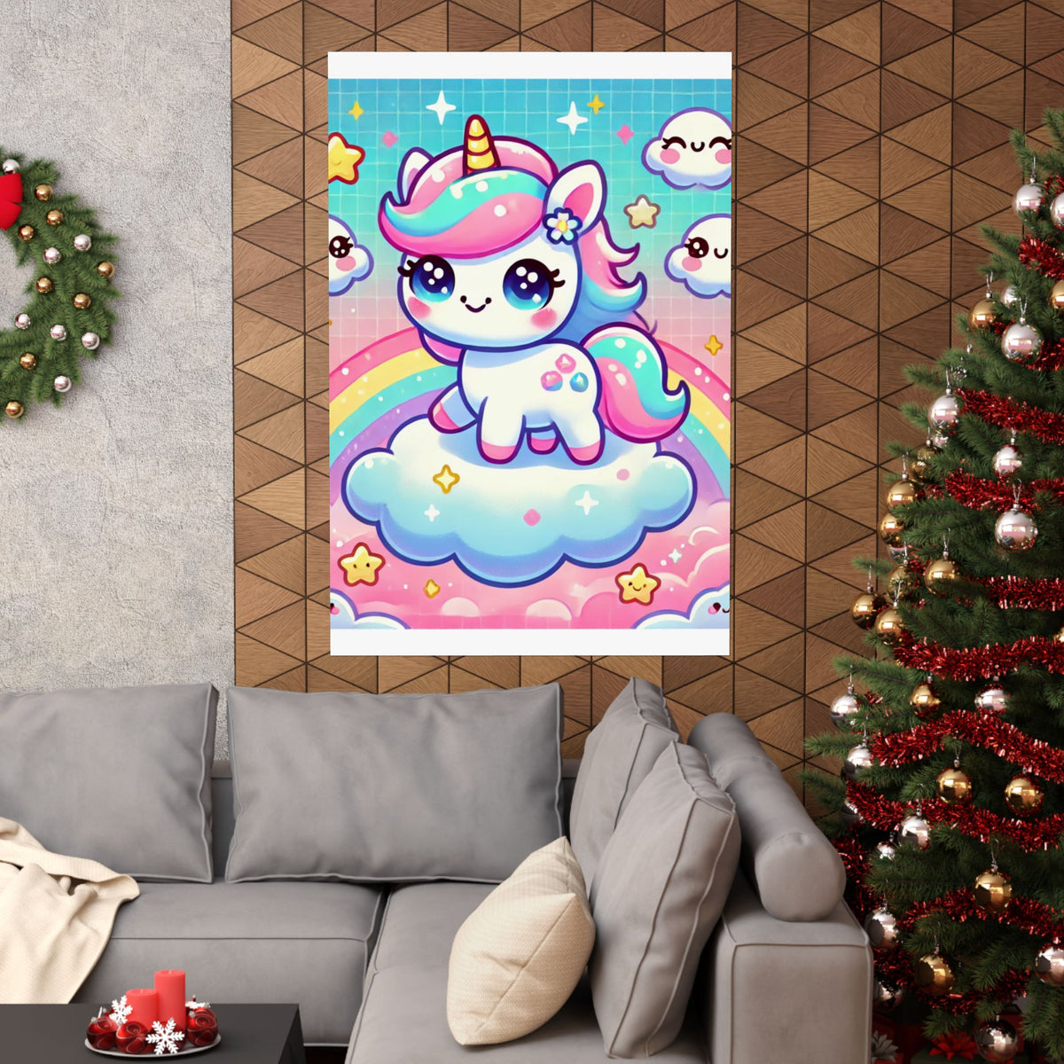 Pastel Rainbow Unicorn Cloud Kawaii Wall Art Poster