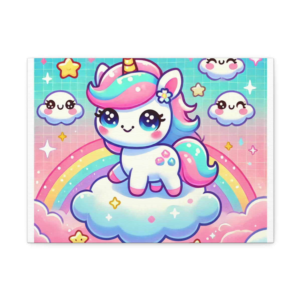 Pastel Rainbow Unicorn Cloud Kawaii Canvas Wall Art