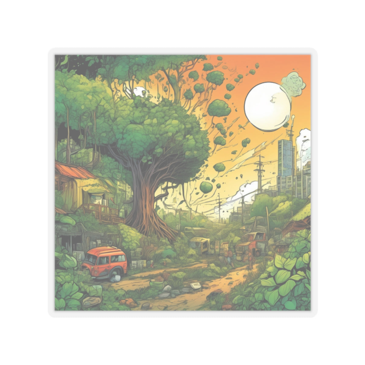 Cottage Road Landscape Nature Gift Art Sticker
