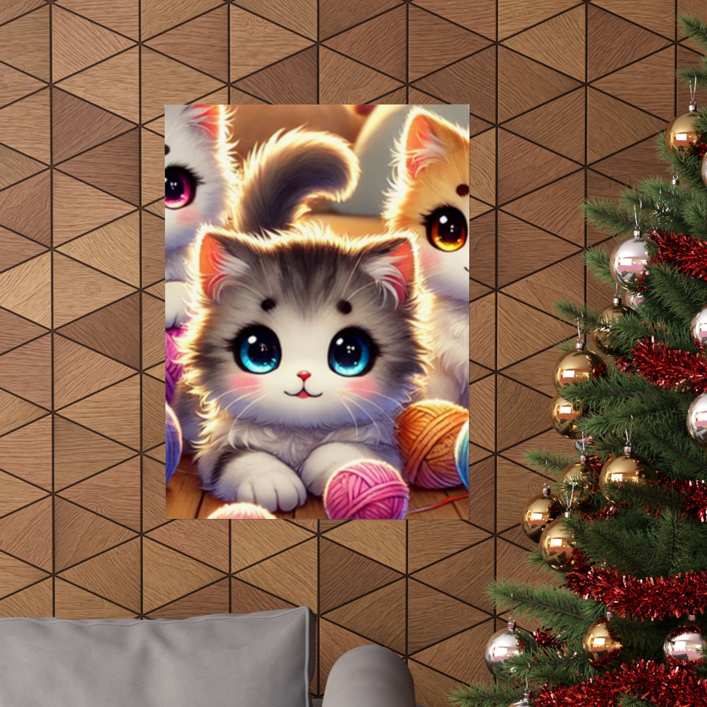 Cozy Yarn Kittens Cute Cat Poster Knitting Room Wall Art Decor