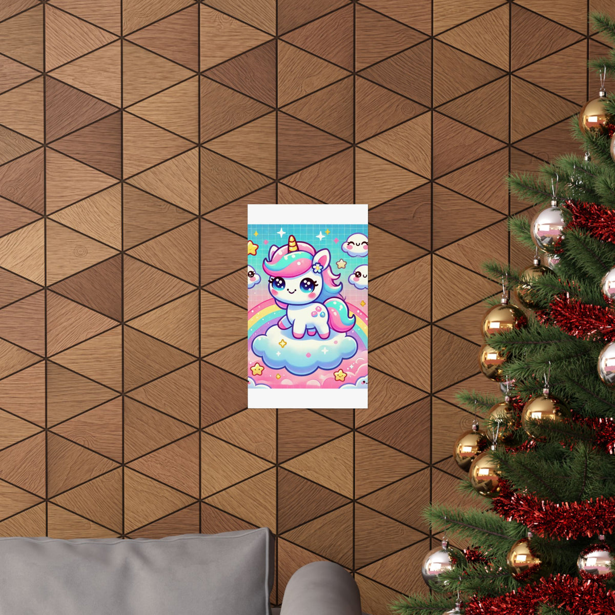 Pastel Rainbow Unicorn Cloud Kawaii Wall Art Poster