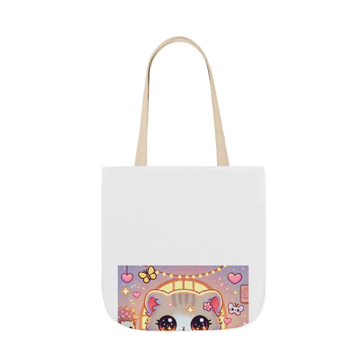 Cozy Kawaii Knitting Cat Pastel Yarn Canvas Tote Bag