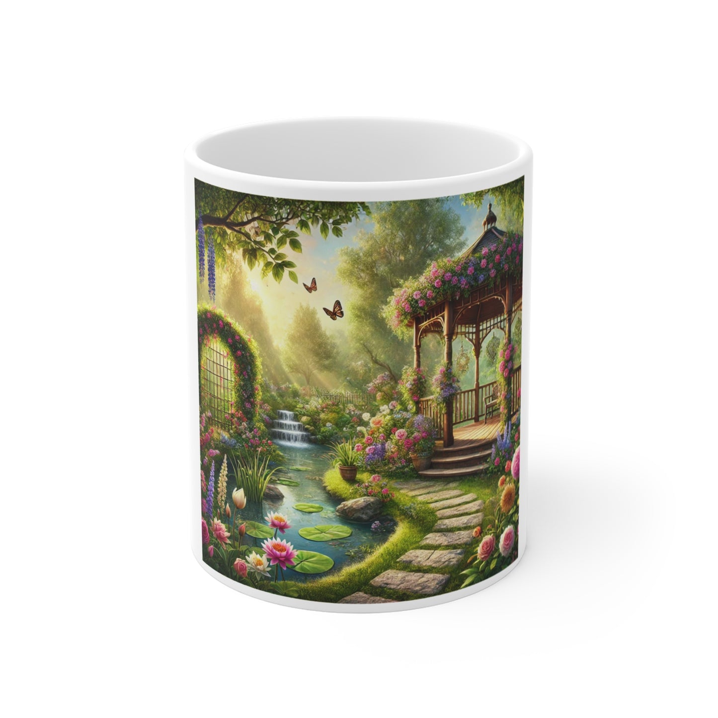 Sunlit Rose Gazebo Cottage Garden Coffee Mug