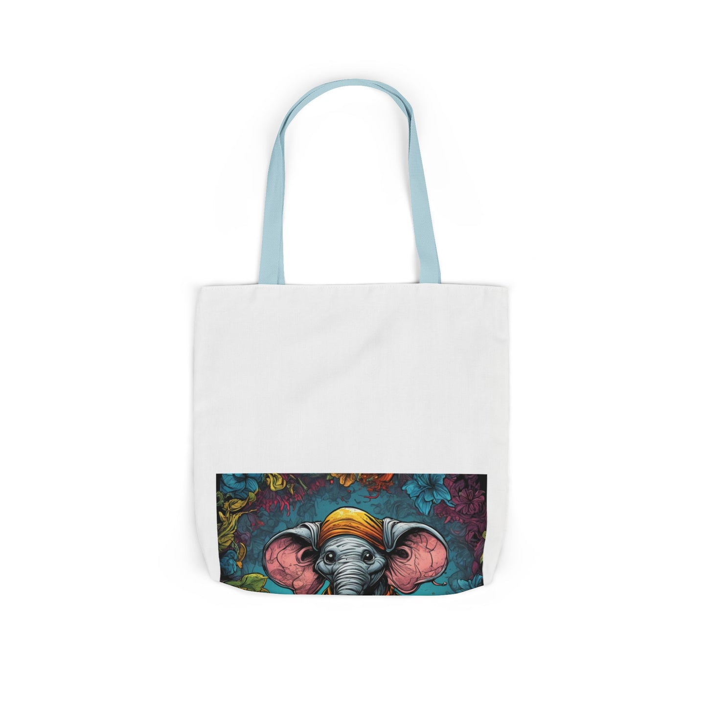Colorful Storybook Elephant Floral Canvas Tote Bag