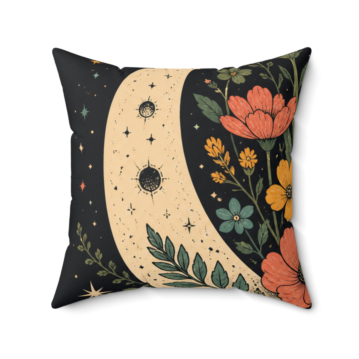 Celestial Wildflower Moon Botanical Decorative Pillow