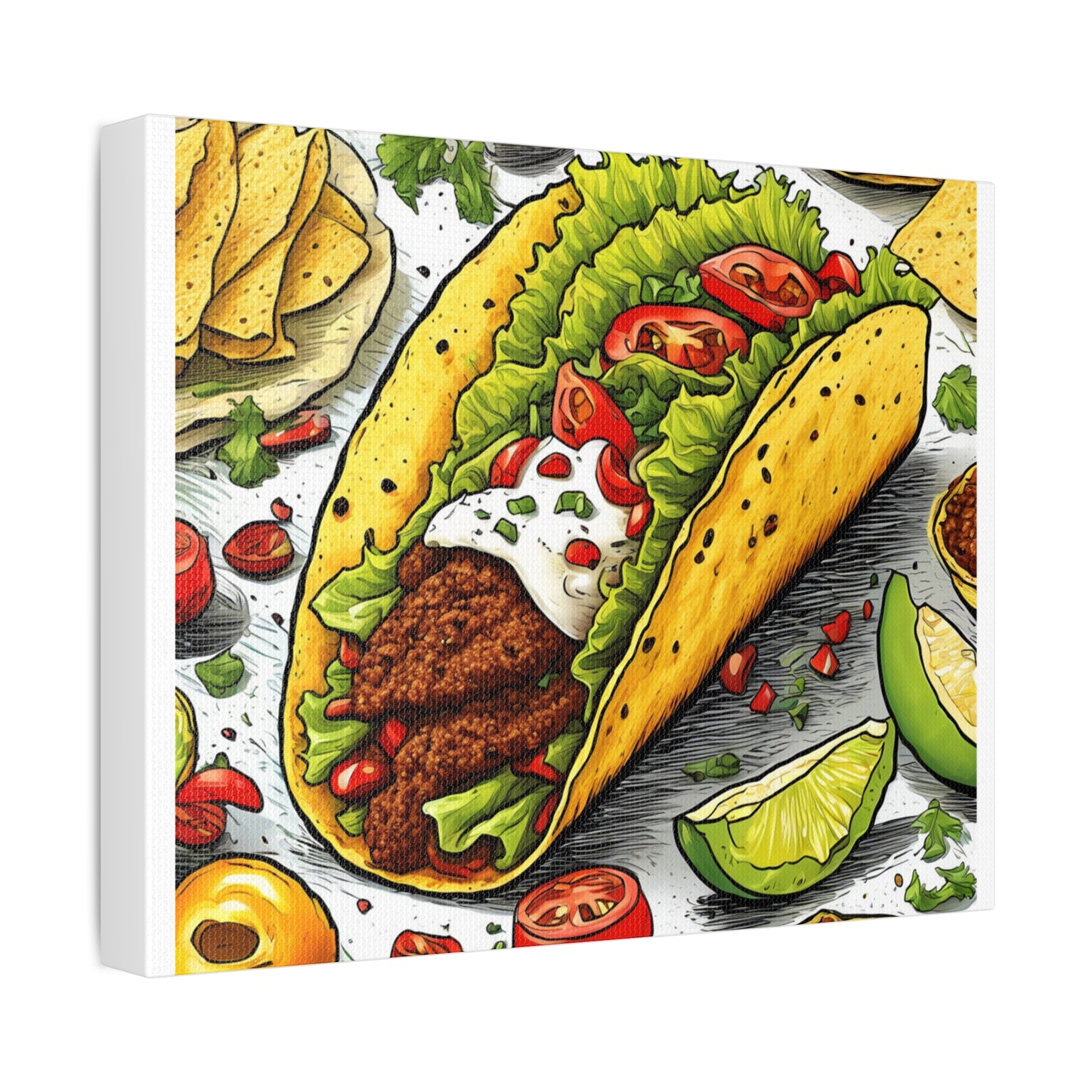 Bold Taco Illustration Foodie Gift Art Canvas