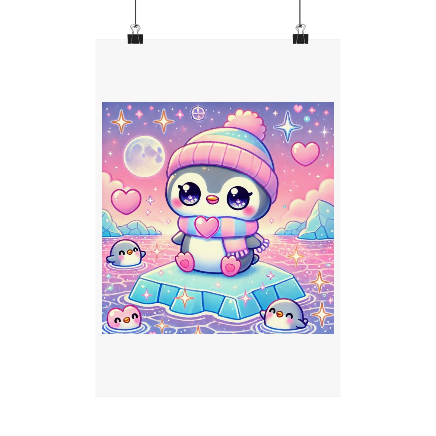 Cute Winter Penguin Ice Floe Kawaii Art Poster