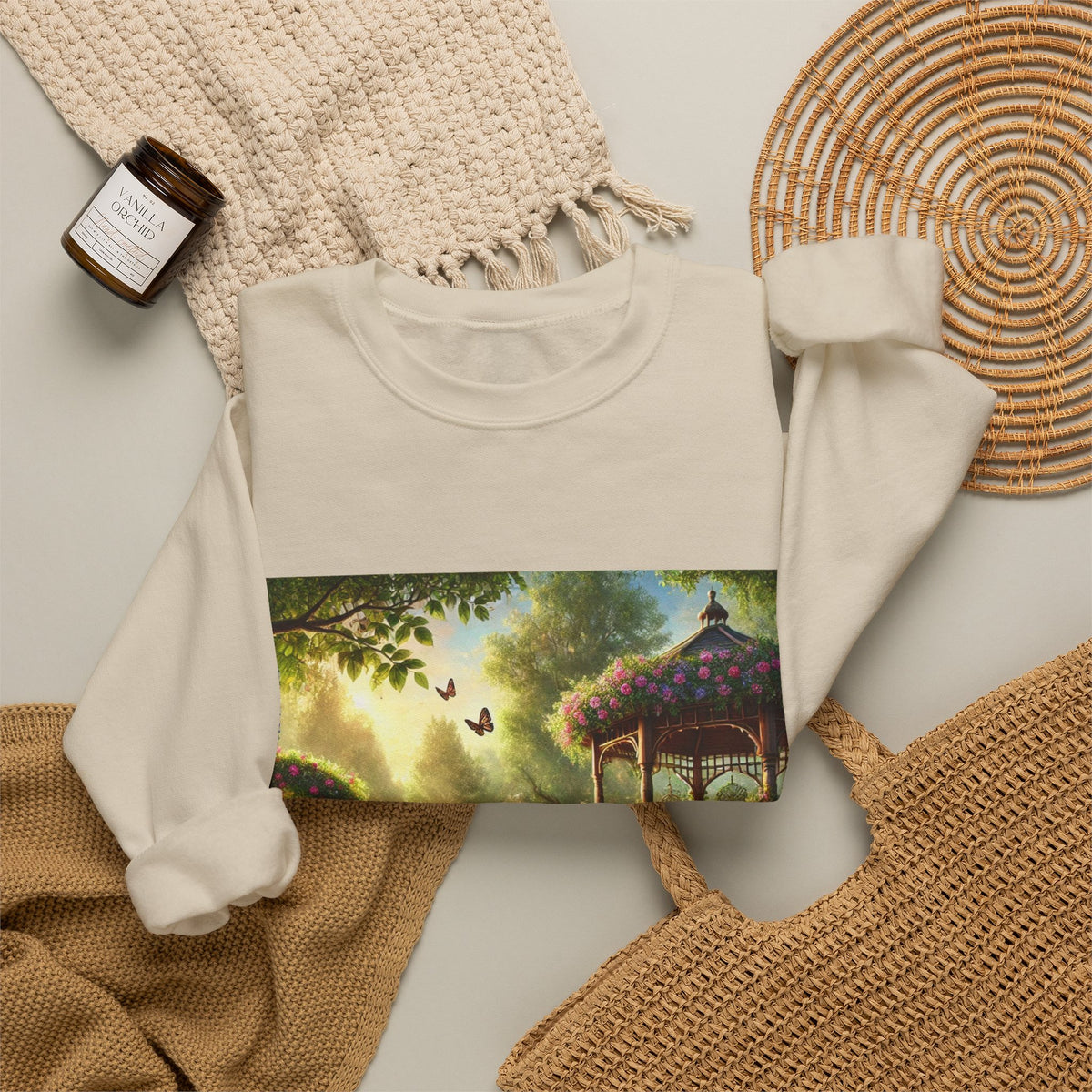 Sunlit Rose Gazebo Cottage Garden Sweatshirt