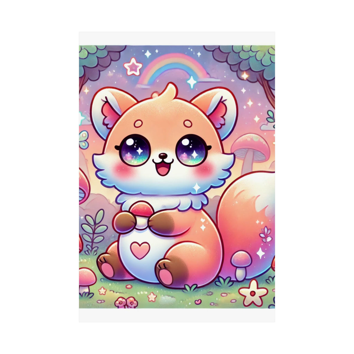Pastel Woodland Fox Mushroom Kawaii Wall Art Poster