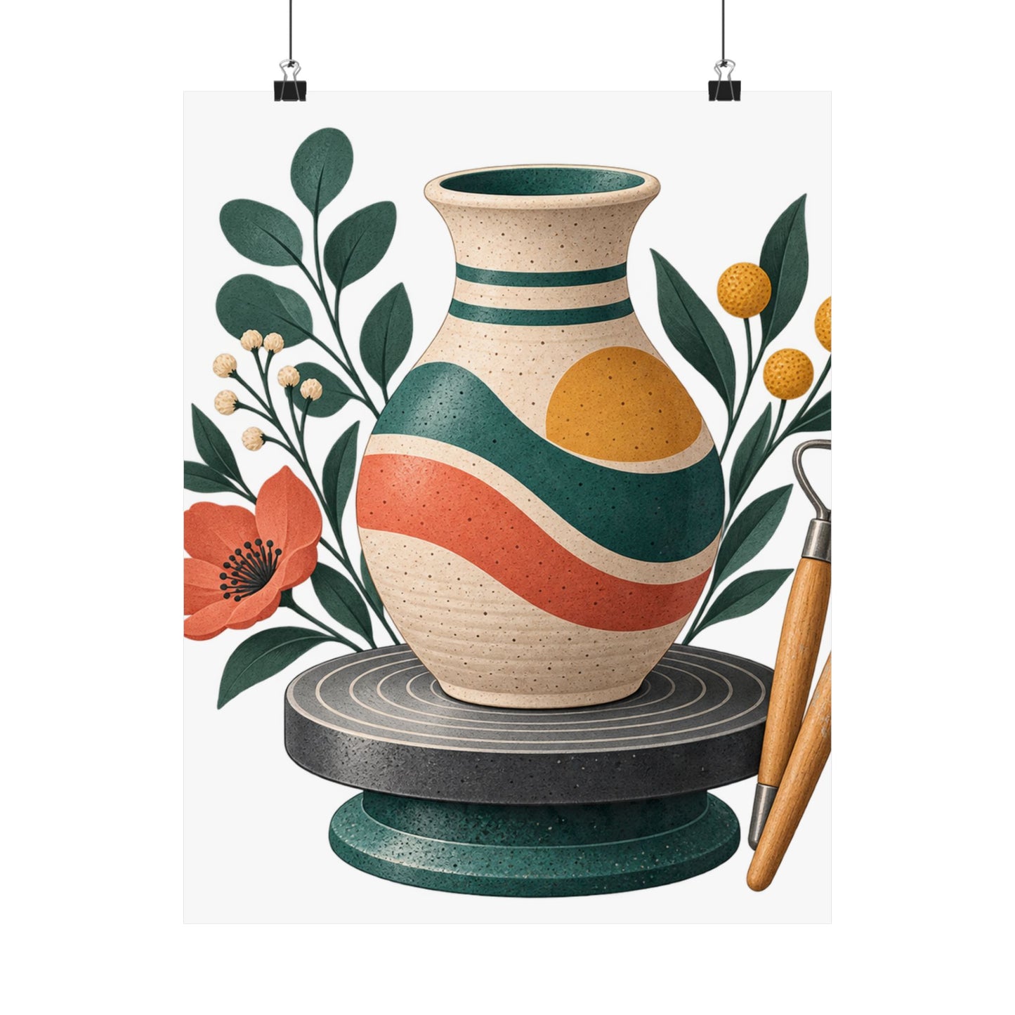 Midcentury Pottery Botanical Art Poster