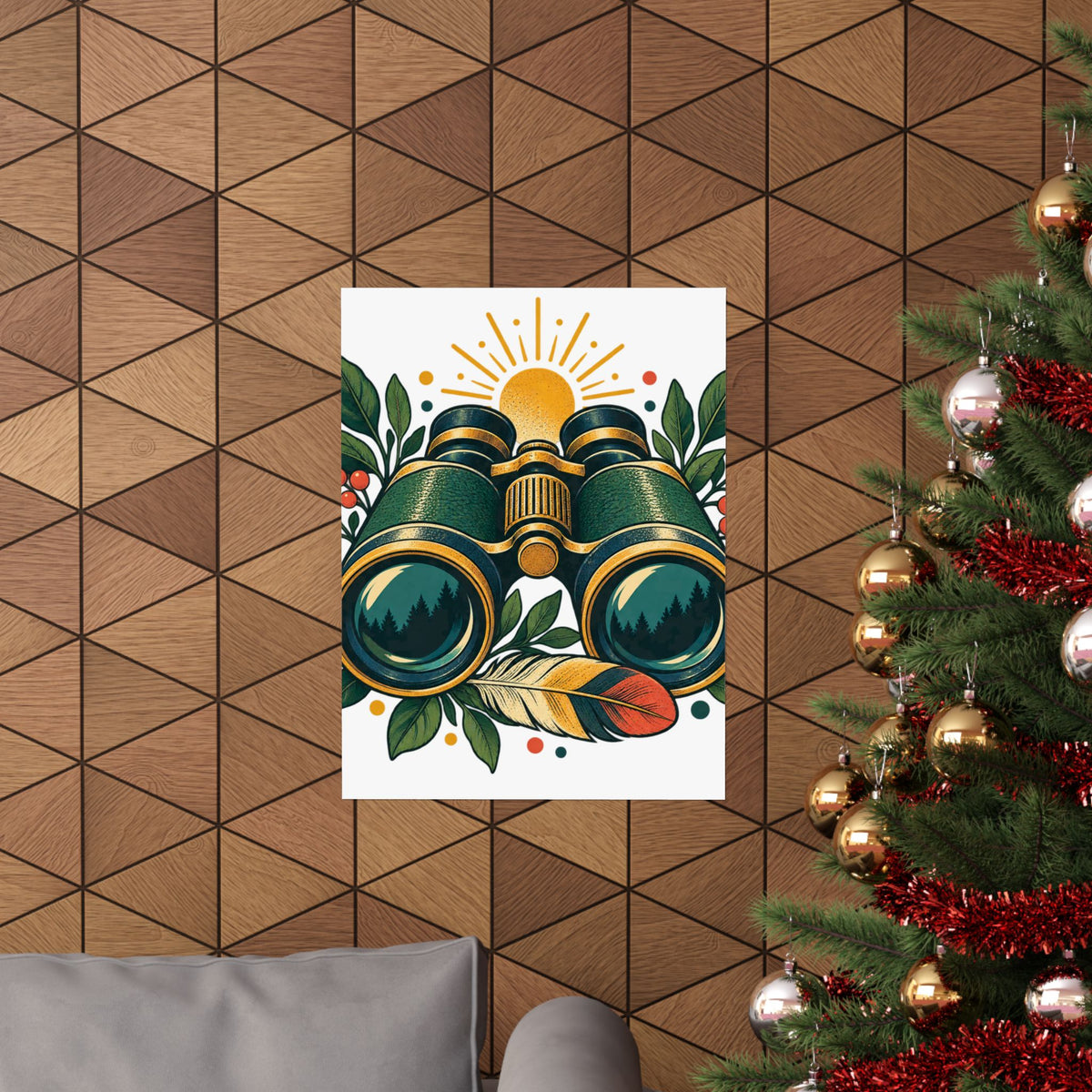 Retro Binoculars and Botanical Birdwatching Art Poster