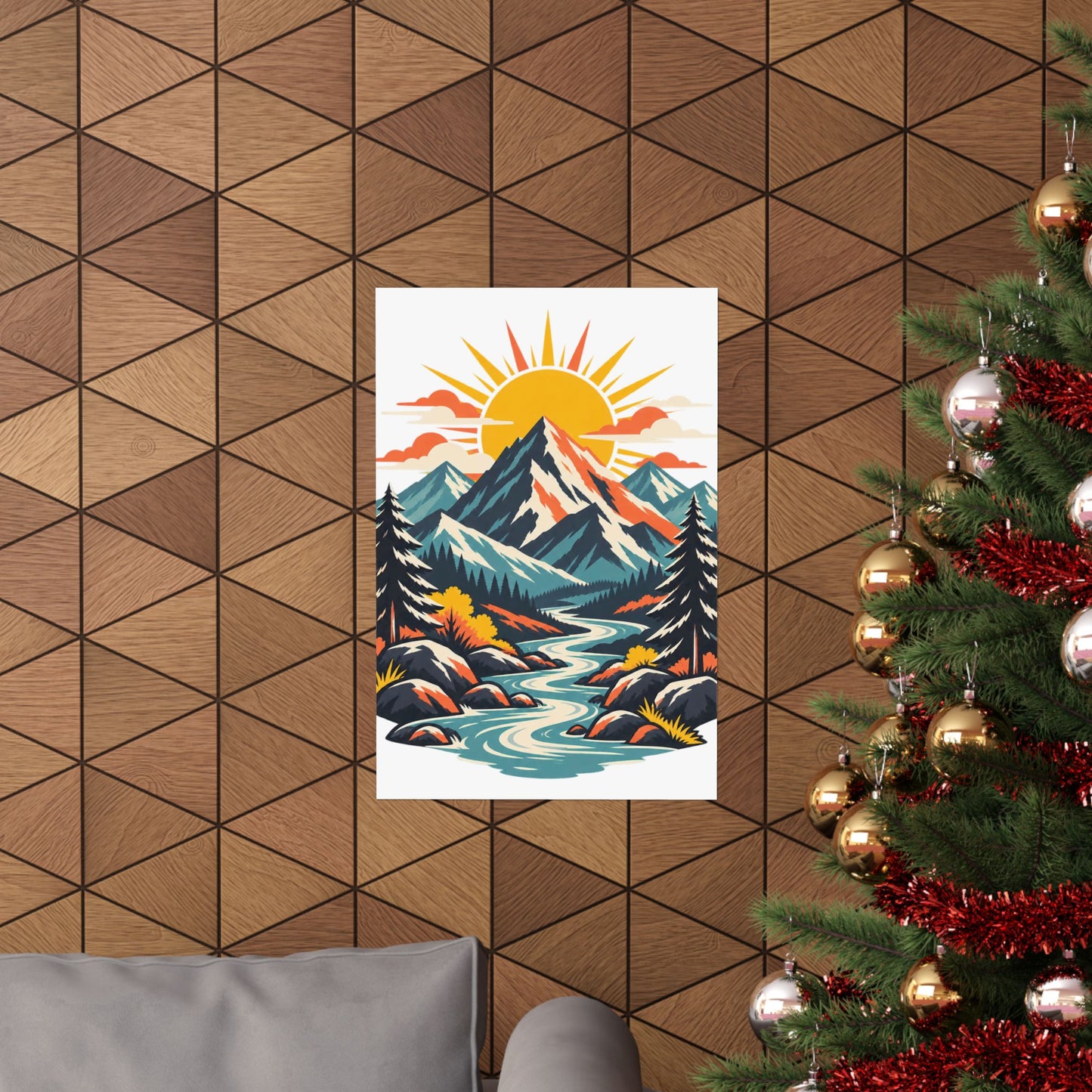 Alpine Sunrise River Mountain Adventure Art Poster
