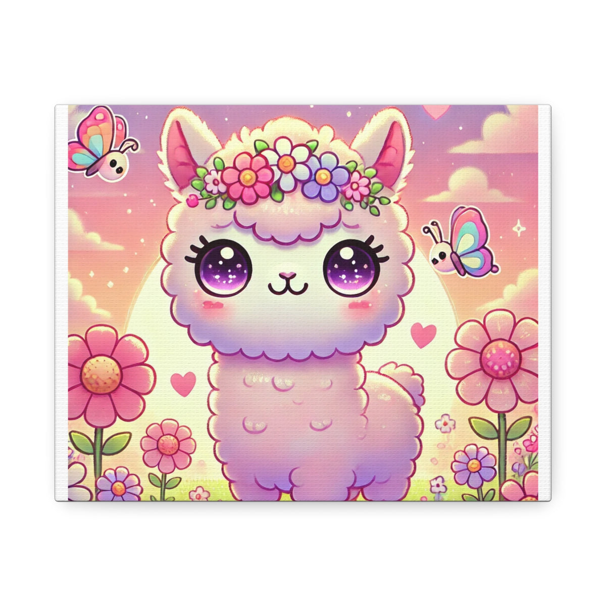 Pastel Floral Alpaca Garden Kawaii Canvas Wall Art