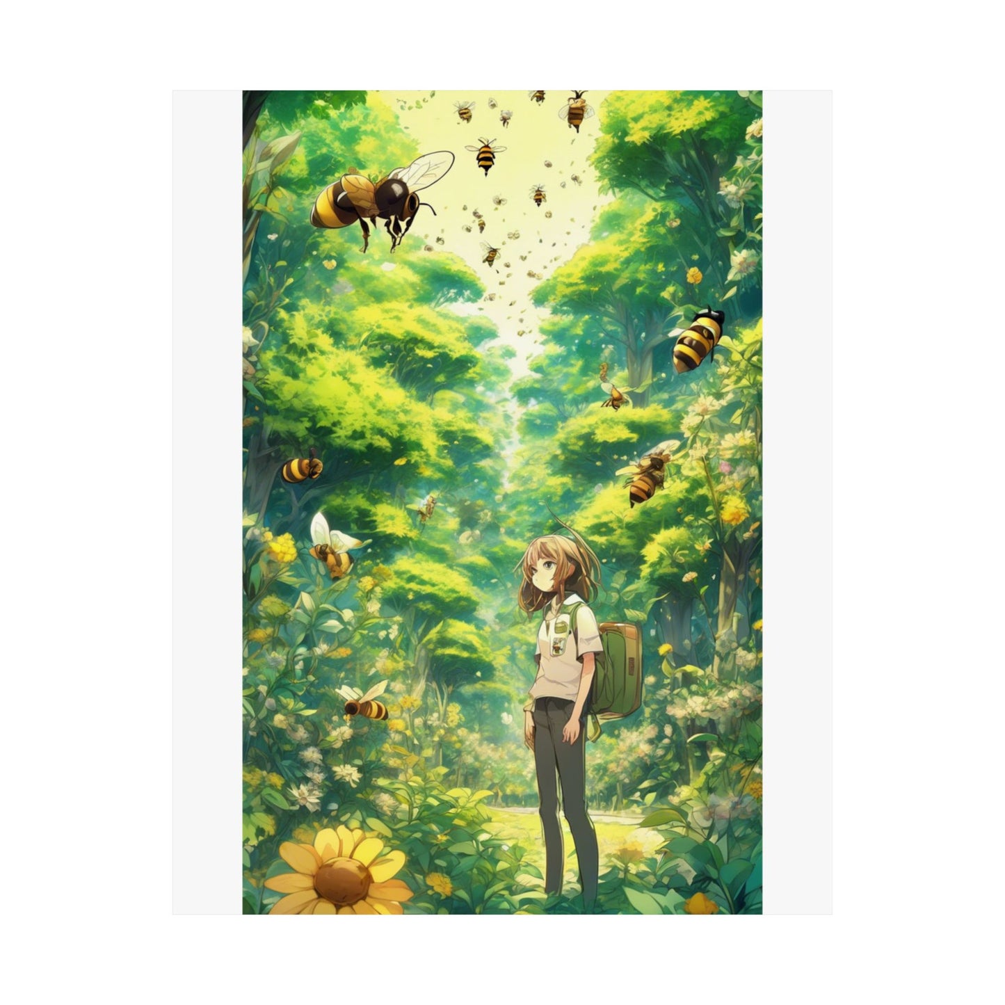 Bee Garden Explorer Anime Nature Art Poster