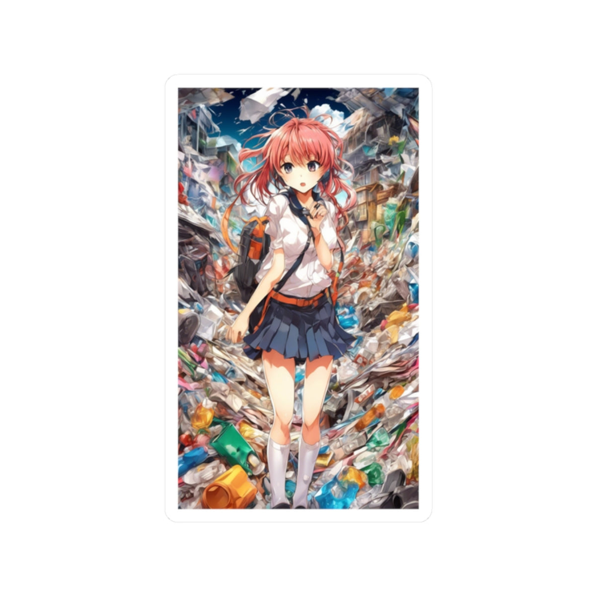 Recycling Day Anime Schoolgirl Eco Street Art Sticker