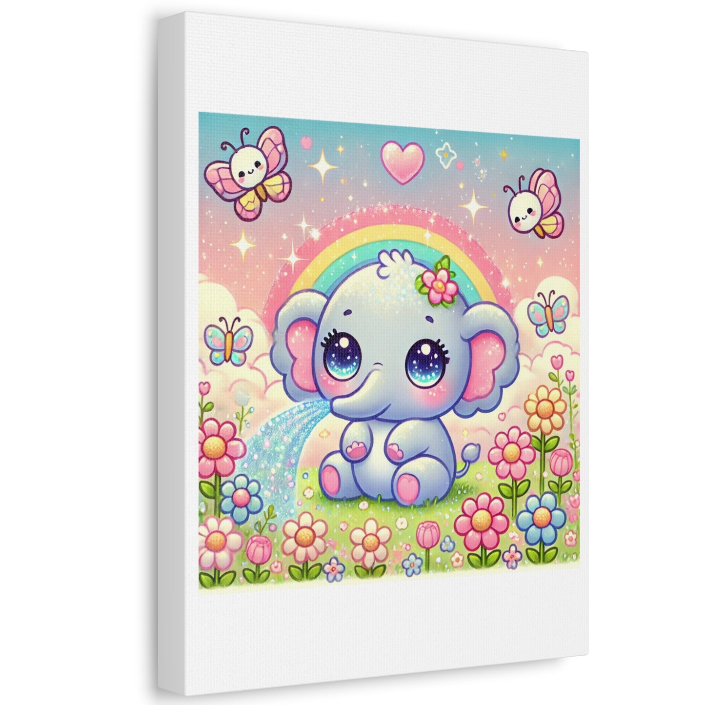 Pastel Rainbow Baby Elephant Floral Canvas Wall Art