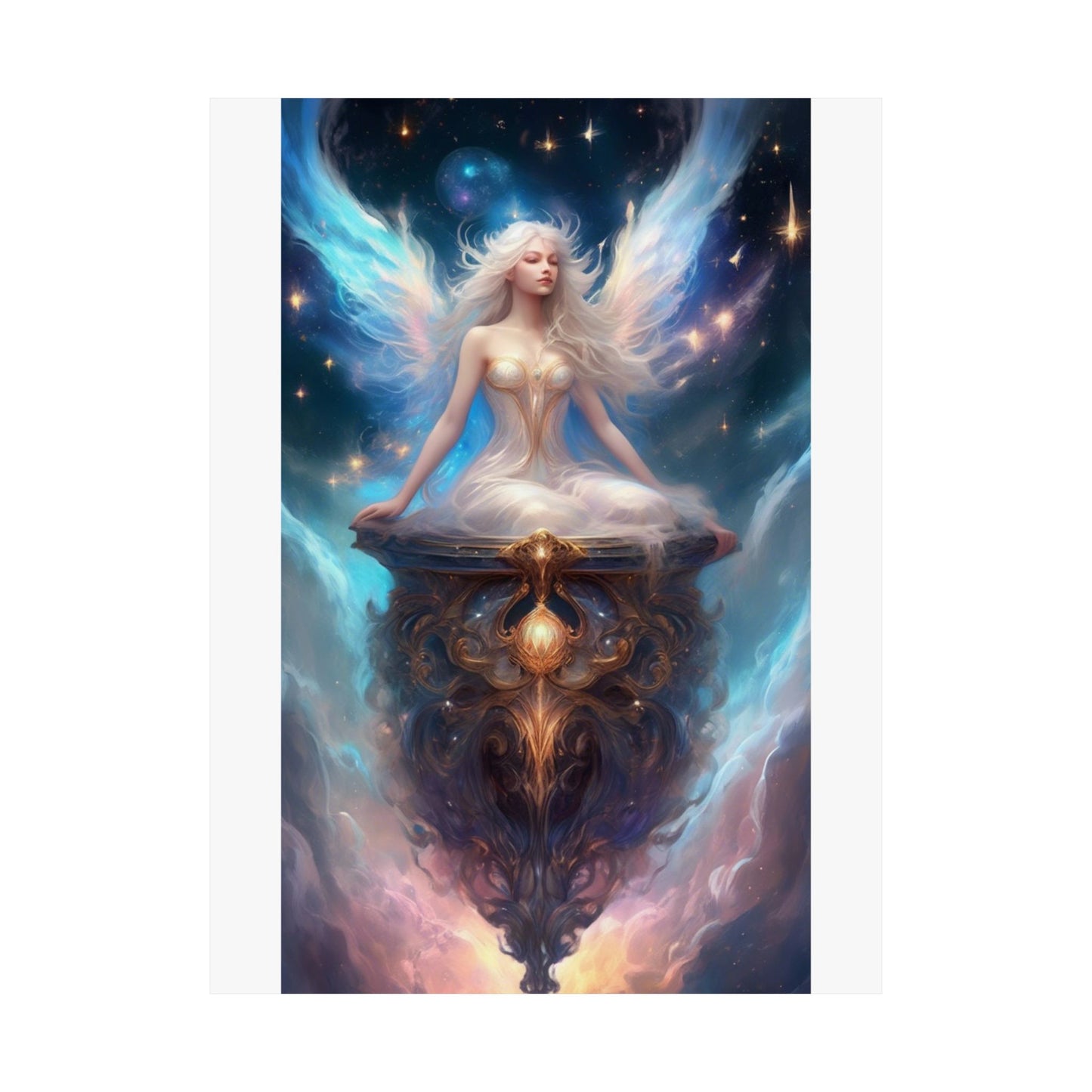 Celestial Winged Meditation Fantasy Portrait Poster